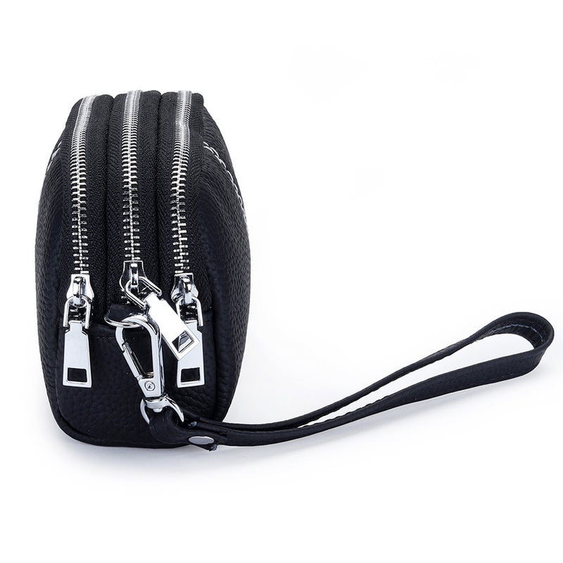 Cowhide Three-Layer Zipper Hand-Held Coin Purse Women'S New Multi-Compartment Hand-Held Coin Purse Leather Mini Hand-Held Small Bag - Image 5